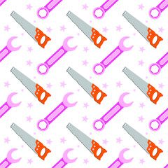 Seamless pattern with tool and saw , Vector texture illustration.
