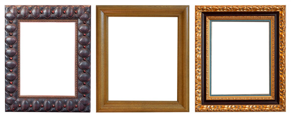 Set of gilded antique picture frames isolated on white background.