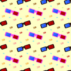 Seamless pattern with 3D Glasses, Vector texture illustration.
