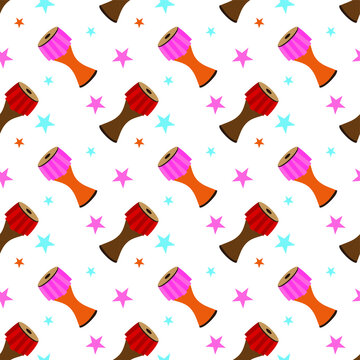 Seamless pattern with Long drum isan, Vector texture illustration.