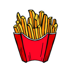 Vector illustration of French fries. Drawn by hand. Food icon. Fast food menu.