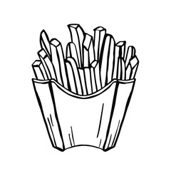 Vector illustration of French fries. Drawn by hand. Fast food. Menu. Black and white version.