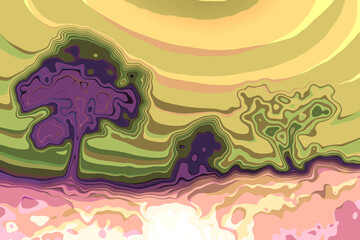 landscape with trees and flowers