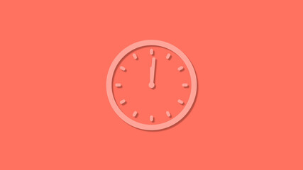 New 12 hours 3d clock icon on red background, Counting down clock isolated