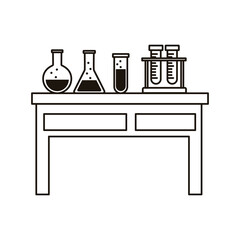 medical tube tests flasks in laboratory desk line style icon