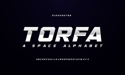 Modern futuristic font design. Vector illustration of alphabet uppercase and number.