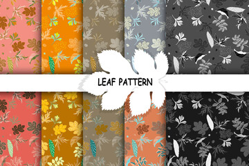 Set of vector seamless patterns with leaves. Autumn seamless patterns. Falling dry foliage graphic design. Colorful vector illustration of autumn falling leaves. Template for printouts.