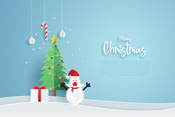 Merry Christmas banner template. illustration vector with paper cut style.
