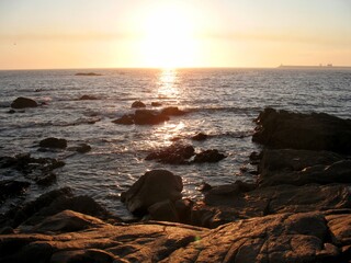 Fototapeta na wymiar Sunset over the Atlantic ocean, Porto, Portugal