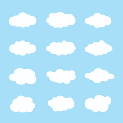 Various forms of white clouds in the sky cartoon design.