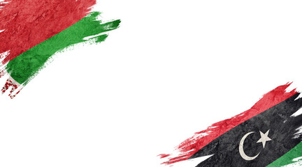 Flags of Belarus and Libya on white background