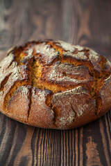 rye circle bread on a wooden background