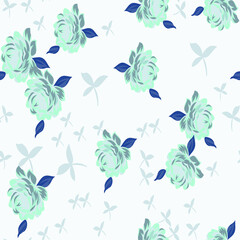 Seamless leaves with vector flower Pattern on white   Background