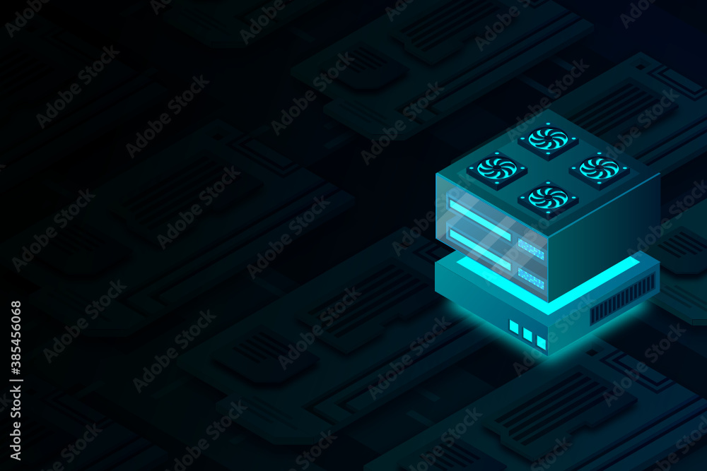 Poster concept of big data processing center, machine learning, cloud database, station of future, data min