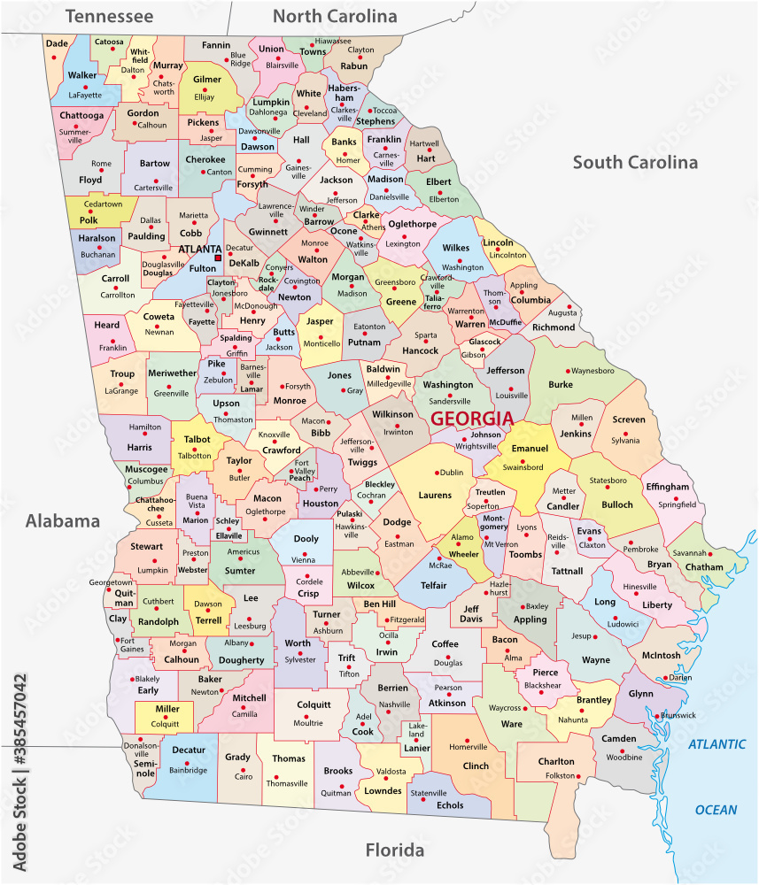 Wall mural administrative vector map of the us american state of georgia - Wall murals