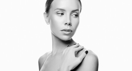 Beauty Woman face Black and white Portrait