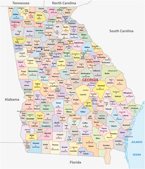 administrative vector map of the US American State of Georgia
