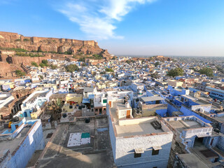 Fototapeta na wymiar Mehrangarh Fort Unesco world heritage site on the hill landmark for tourism, cityscape in Jodhpur or blue city, Rajasthan, India