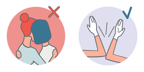 The elbow icon is a welcome sign, instead of hugs to prevent the spread of the coronavirus during quarantine protection from 2019nCoV. Stock cartoon illustration isolated on white background.