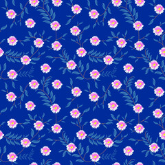 seamless small vector flower design pattern  on  blue    background