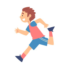 Side View of Running Boy, Kid Doing Sports, Healthy Lifestyle Concept Cartoon Style Vector Illustration