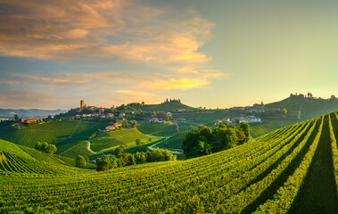 Barbaresco village and Langhe vineyards, Piedmont, Italy Europe.
