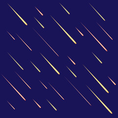 Vector Meteor Rain Background Template, Glowing Motion Lights on Dark Blue Background. © Aleksey