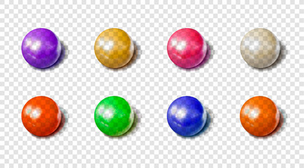 Vector Set of Transparent Colorful Bubbles Isolated on Light Background, 3D Spheres with Shadows Collection.