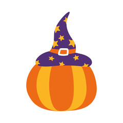 halloween pumpkin with witch hat flat style icon