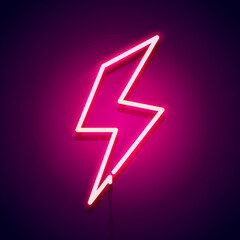 Vector Illustration Retro Neon Bolt Sign. Glowing Lightning Icon