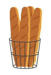 Loaves in black metal basket. Isolated on a white background. Vector illustration.