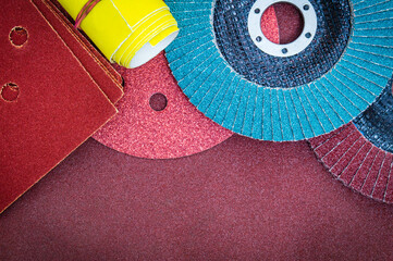 A set of abrasive tools and sandpaper for cleaning or sanding various objects