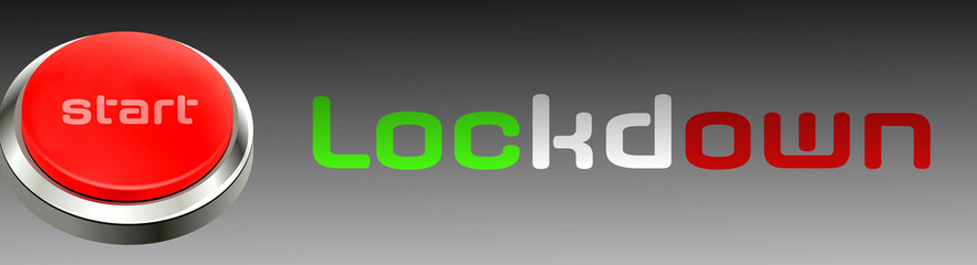 Ein Button und Lockdown Italien wegen Corona Virus