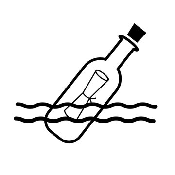 message in the bottle icon on white background. pirates symbol. bottle with note sign. flat style.