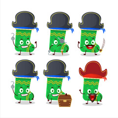 Cartoon character of green christmas socks with various pirates emoticons