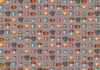 A set of cups for drinks. Manual illustration. Elements for design.