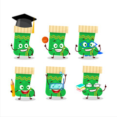 School student of green christmas socks cartoon character with various expressions
