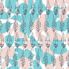 Fototapeta na wymiar Vector floral seamless pattern. Realistic hand drawn flowers and leaves in pastel colors on white background.