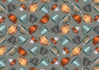 A set of cups for drinks. Manual illustration. Elements for design.