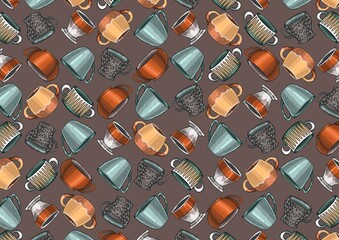 A set of cups for drinks. Manual illustration. Elements for design.