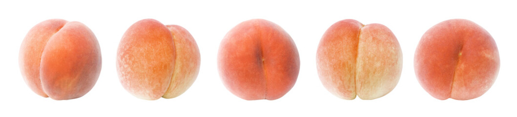 Set of fresh Pink Peaches isolated on white background, Delicious organic fruit in autumn at Japan.