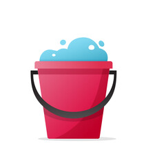 Bucket pail of water with foam bubbles vector cartoon icon, idea of housekeeping tidy cleaning service sign isolated illustration clipart