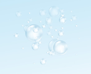 Realistic soap bubble isolated on transparent background. Real transparency effect. Water foam bubbles set. Vector illustration