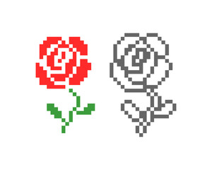 Red rose pattern. Pixel rose flower image. vector illustration.