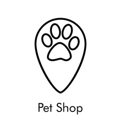 Tienda de mascotas. Logotipo lineal pisada de perro en puntero en color negro © teracreonte