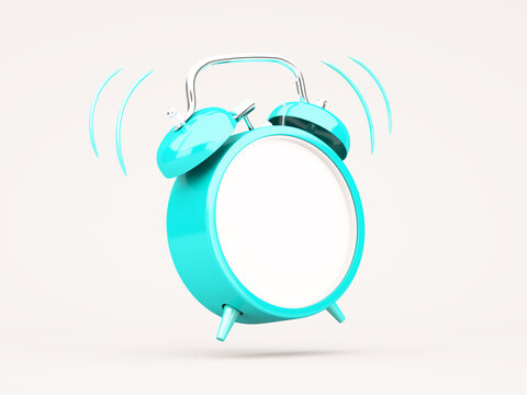 3d rendering blue alarm clock on white background