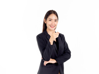 A pretty young Asian business woman in black suit.