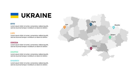Fototapeta premium Ukraine vector map infographic template. Slide presentation. Global business marketing concept. Color Europe country. World transportation geography data. 