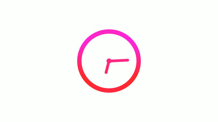 New pink and red gradient circle clock icon on white background, 12 hours clock icon