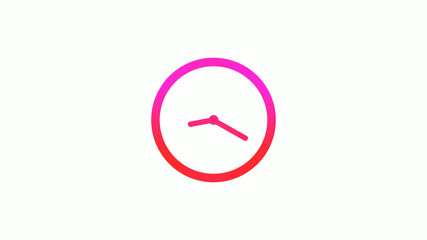 New pink and red gradient circle clock icon on white background, 12 hours clock icon